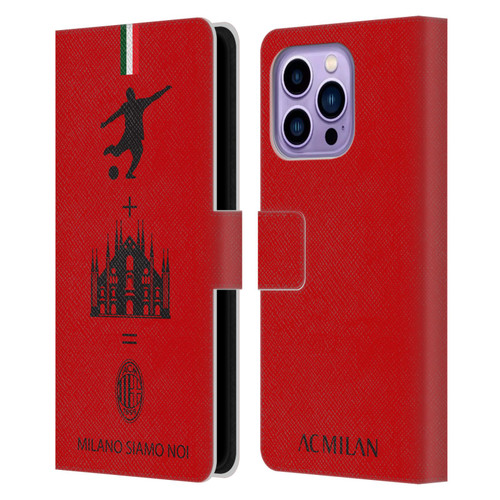 AC Milan Crest Patterns Red Leather Book Wallet Case Cover For Apple iPhone 14 Pro Max