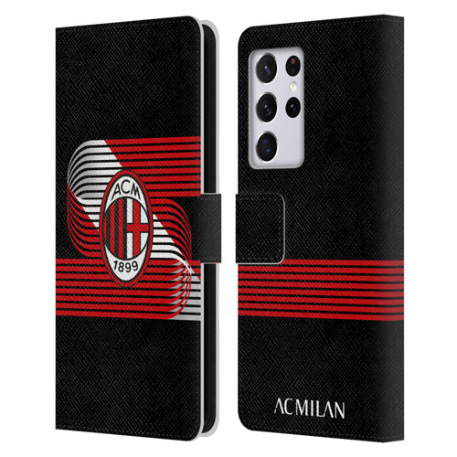 AC Milan Crest Patterns Diagonal Leather Book Wallet Case Cover For Samsung Galaxy S21 Ultra 5G