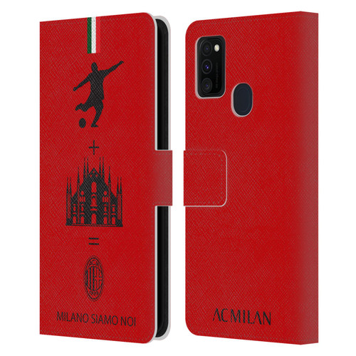 AC Milan Crest Patterns Red Leather Book Wallet Case Cover For Samsung Galaxy M30s (2019)/M21 (2020)