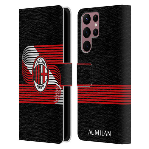 AC Milan Crest Patterns Diagonal Leather Book Wallet Case Cover For Samsung Galaxy S22 Ultra 5G