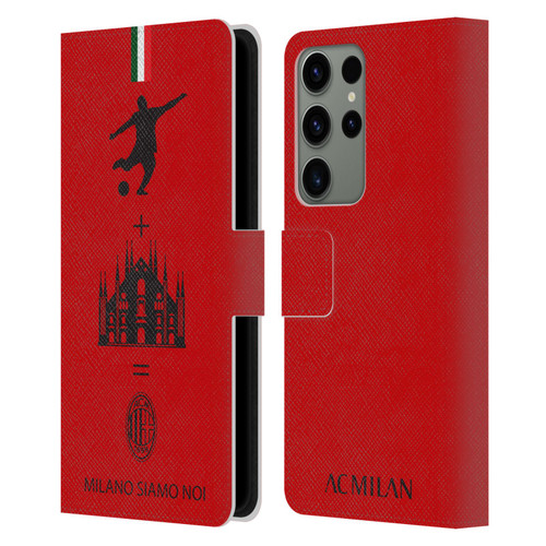 AC Milan Crest Patterns Red Leather Book Wallet Case Cover For Samsung Galaxy S23 Ultra 5G