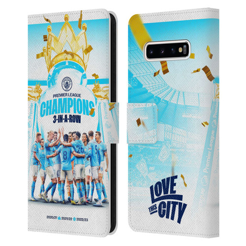 Manchester City Man City FC 2023 Champions Team Poster Leather Book Wallet Case Cover For Samsung Galaxy S10+ / S10 Plus