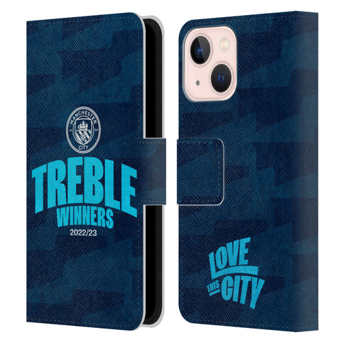 Manchester City Man City FC 2023 Treble Winners Graphics Leather Book Wallet Case Cover For Apple iPhone 13 Mini