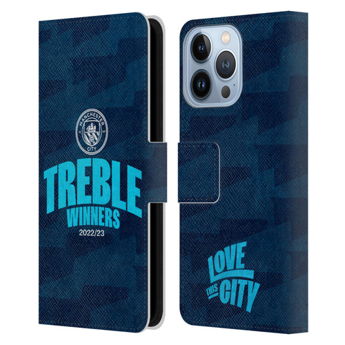 Manchester City Man City FC 2023 Treble Winners Graphics Leather Book Wallet Case Cover For Apple iPhone 13 Pro