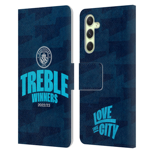 Manchester City Man City FC 2023 Treble Winners Graphics Leather Book Wallet Case Cover For Samsung Galaxy A54 5G
