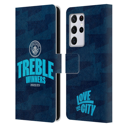 Manchester City Man City FC 2023 Treble Winners Graphics Leather Book Wallet Case Cover For Samsung Galaxy S21 Ultra 5G