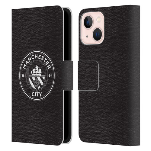 Manchester City Man City FC Badge Black White Mono Leather Book Wallet Case Cover For Apple iPhone 13 Mini