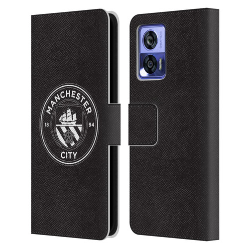 Manchester City Man City FC Badge Black White Mono Leather Book Wallet Case Cover For Motorola Edge 30 Neo 5G