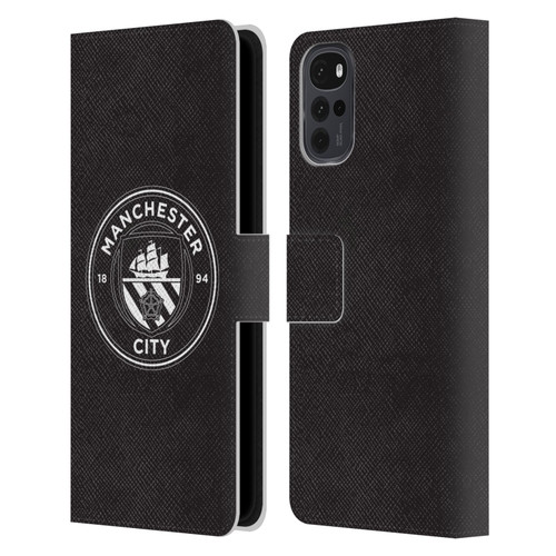 Manchester City Man City FC Badge Black White Mono Leather Book Wallet Case Cover For Motorola Moto G22