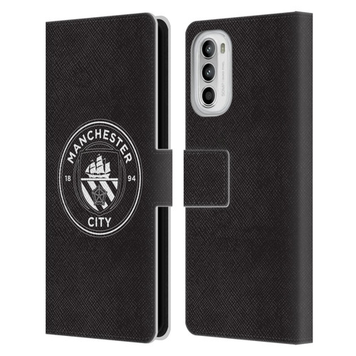 Manchester City Man City FC Badge Black White Mono Leather Book Wallet Case Cover For Motorola Moto G52