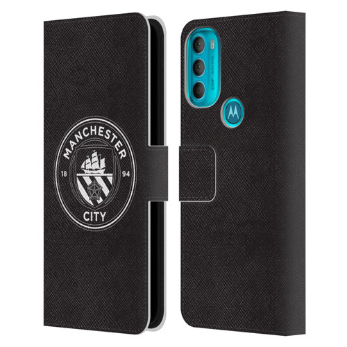 Manchester City Man City FC Badge Black White Mono Leather Book Wallet Case Cover For Motorola Moto G71 5G