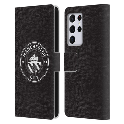 Manchester City Man City FC Badge Black White Mono Leather Book Wallet Case Cover For Samsung Galaxy S21 Ultra 5G