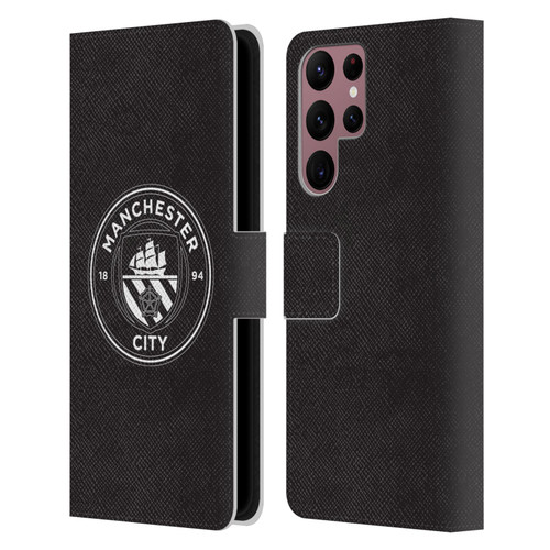 Manchester City Man City FC Badge Black White Mono Leather Book Wallet Case Cover For Samsung Galaxy S22 Ultra 5G