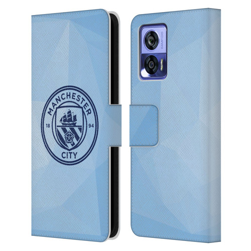 Manchester City Man City FC Badge Geometric Blue Obsidian Mono Leather Book Wallet Case Cover For Motorola Edge 30 Neo 5G
