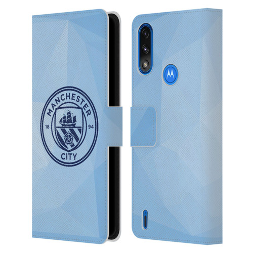 Manchester City Man City FC Badge Geometric Blue Obsidian Mono Leather Book Wallet Case Cover For Motorola Moto E7 Power / Moto E7i Power