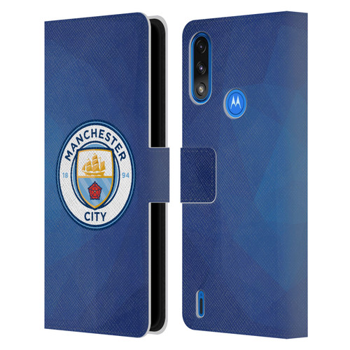 Manchester City Man City FC Badge Geometric Obsidian Full Colour Leather Book Wallet Case Cover For Motorola Moto E7 Power / Moto E7i Power