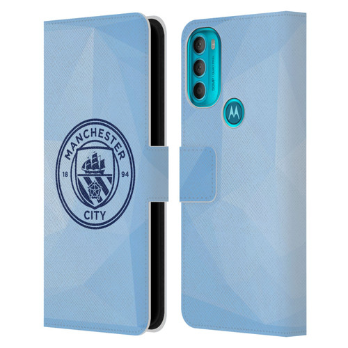 Manchester City Man City FC Badge Geometric Blue Obsidian Mono Leather Book Wallet Case Cover For Motorola Moto G71 5G