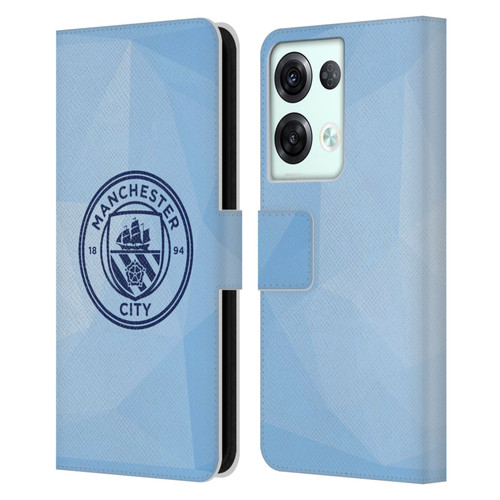 Manchester City Man City FC Badge Geometric Blue Obsidian Mono Leather Book Wallet Case Cover For OPPO Reno8 Pro