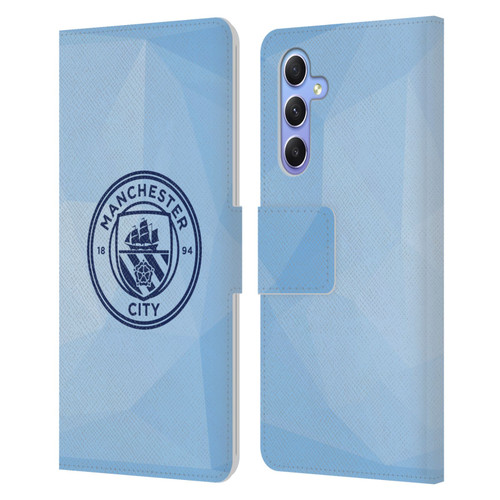Manchester City Man City FC Badge Geometric Blue Obsidian Mono Leather Book Wallet Case Cover For Samsung Galaxy A34 5G