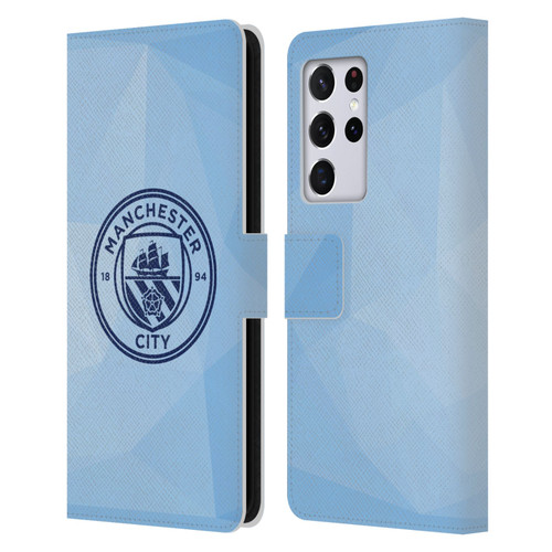 Manchester City Man City FC Badge Geometric Blue Obsidian Mono Leather Book Wallet Case Cover For Samsung Galaxy S21 Ultra 5G