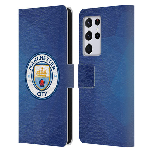 Manchester City Man City FC Badge Geometric Obsidian Full Colour Leather Book Wallet Case Cover For Samsung Galaxy S21 Ultra 5G