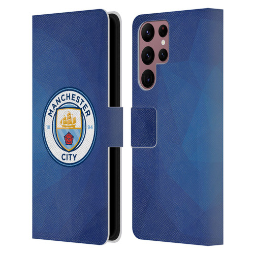 Manchester City Man City FC Badge Geometric Obsidian Full Colour Leather Book Wallet Case Cover For Samsung Galaxy S22 Ultra 5G