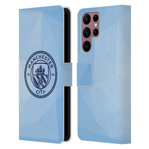 Manchester City Man City FC Badge Geometric Blue Obsidian Mono Leather Book Wallet Case Cover For Samsung Galaxy S22 Ultra 5G