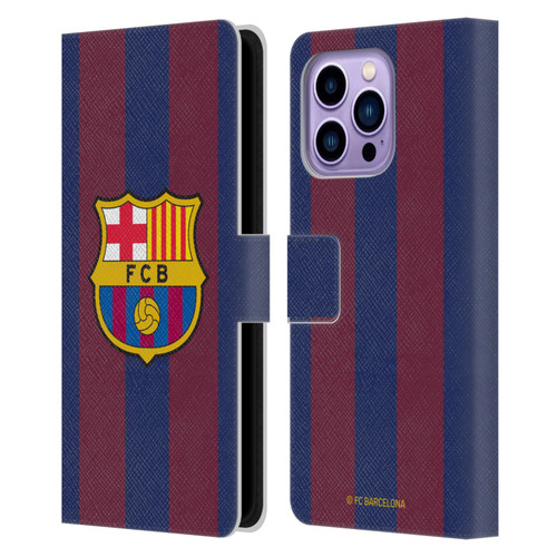 FC Barcelona 2023/24 Crest Kit Home Leather Book Wallet Case Cover For Apple iPhone 14 Pro Max