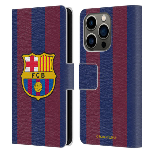FC Barcelona 2023/24 Crest Kit Home Leather Book Wallet Case Cover For Apple iPhone 14 Pro