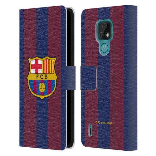 FC Barcelona 2023/24 Crest Kit Home Leather Book Wallet Case Cover For Motorola Moto E7