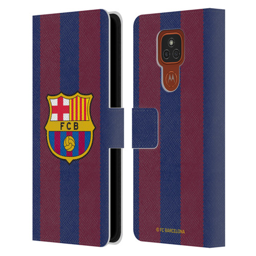 FC Barcelona 2023/24 Crest Kit Home Leather Book Wallet Case Cover For Motorola Moto E7 Plus