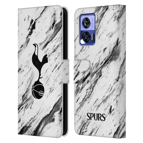 Tottenham Hotspur F.C. Badge Black And White Marble Leather Book Wallet Case Cover For Motorola Edge 30 Neo 5G