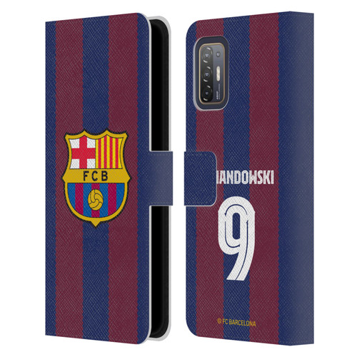 FC Barcelona 2023/24 Players Home Kit Robert Lewandowski Leather Book Wallet Case Cover For HTC Desire 21 Pro 5G