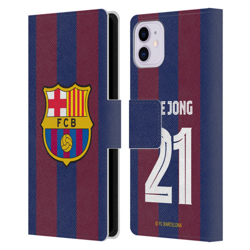 FC Barcelona 2023/24 Players Home Kit Frenkie de Jong Leather Book Wallet Case Cover For Apple iPhone 11