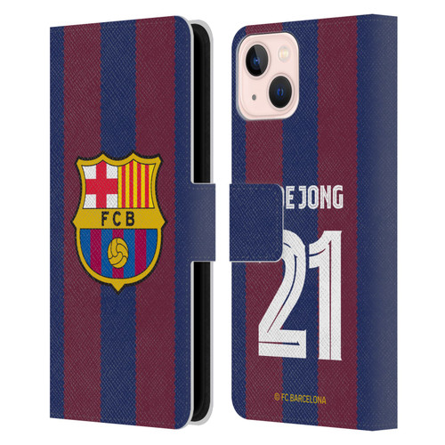 FC Barcelona 2023/24 Players Home Kit Frenkie de Jong Leather Book Wallet Case Cover For Apple iPhone 13