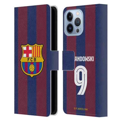 FC Barcelona 2023/24 Players Home Kit Robert Lewandowski Leather Book Wallet Case Cover For Apple iPhone 13 Pro Max