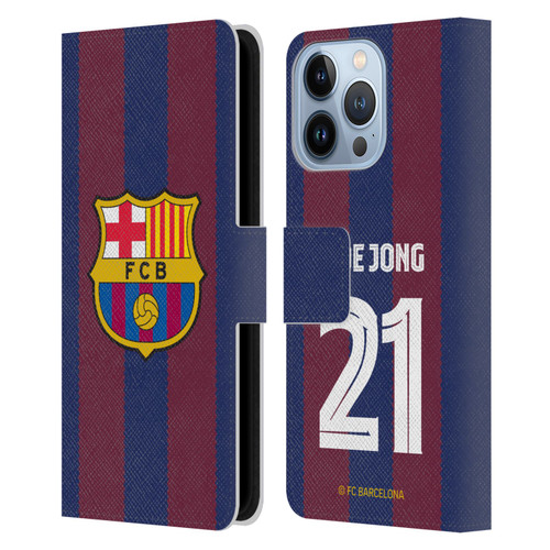 FC Barcelona 2023/24 Players Home Kit Frenkie de Jong Leather Book Wallet Case Cover For Apple iPhone 13 Pro