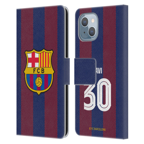 FC Barcelona 2023/24 Players Home Kit Gavi Leather Book Wallet Case Cover For Apple iPhone 14