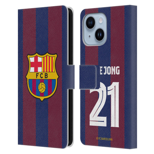 FC Barcelona 2023/24 Players Home Kit Frenkie de Jong Leather Book Wallet Case Cover For Apple iPhone 14 Plus