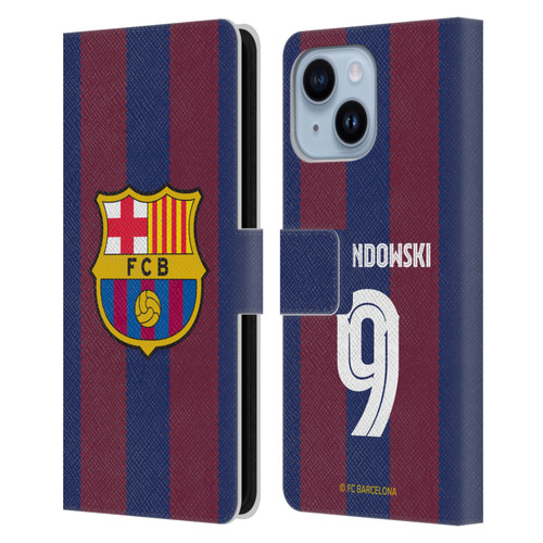 FC Barcelona 2023/24 Players Home Kit Robert Lewandowski Leather Book Wallet Case Cover For Apple iPhone 14 Plus