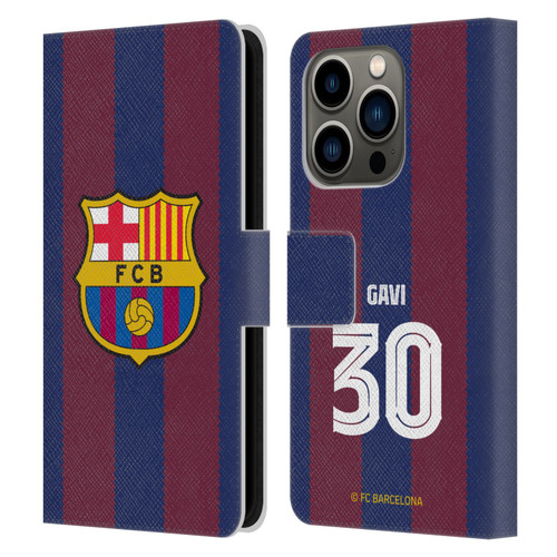 FC Barcelona 2023/24 Players Home Kit Gavi Leather Book Wallet Case Cover For Apple iPhone 14 Pro