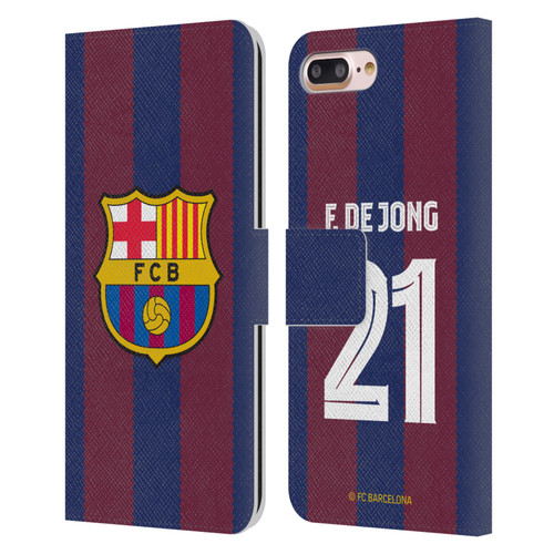 FC Barcelona 2023/24 Players Home Kit Frenkie de Jong Leather Book Wallet Case Cover For Apple iPhone 7 Plus / iPhone 8 Plus