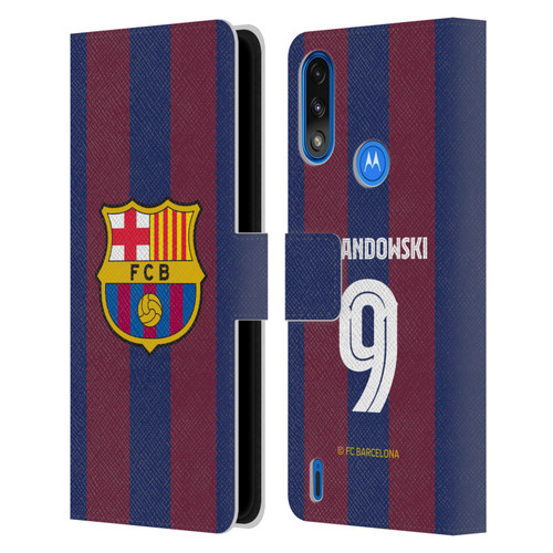FC Barcelona 2023/24 Players Home Kit Robert Lewandowski Leather Book Wallet Case Cover For Motorola Moto E7 Power / Moto E7i Power