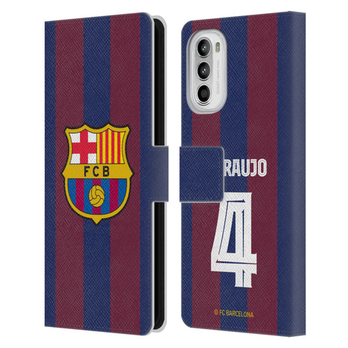 FC Barcelona 2023/24 Players Home Kit Ronald Araújo Leather Book Wallet Case Cover For Motorola Moto G52