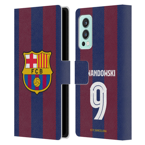 FC Barcelona 2023/24 Players Home Kit Robert Lewandowski Leather Book Wallet Case Cover For OnePlus Nord 2 5G