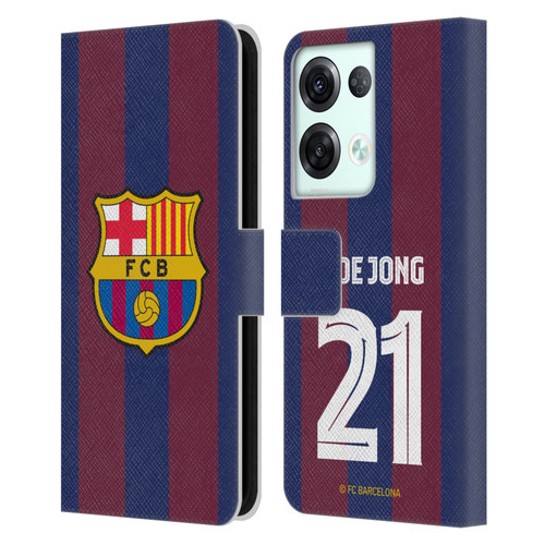 FC Barcelona 2023/24 Players Home Kit Frenkie de Jong Leather Book Wallet Case Cover For OPPO Reno8 Pro