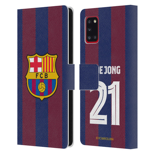 FC Barcelona 2023/24 Players Home Kit Frenkie de Jong Leather Book Wallet Case Cover For Samsung Galaxy A31 (2020)