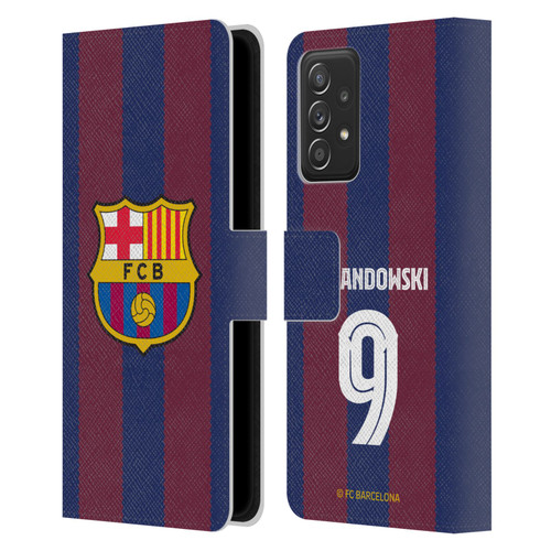FC Barcelona 2023/24 Players Home Kit Robert Lewandowski Leather Book Wallet Case Cover For Samsung Galaxy A52 / A52s / 5G (2021)