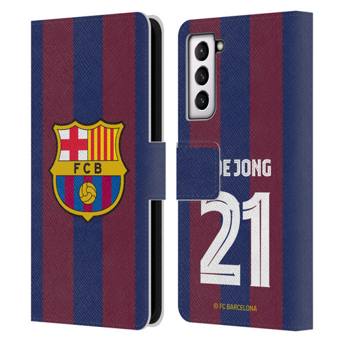 FC Barcelona 2023/24 Players Home Kit Frenkie de Jong Leather Book Wallet Case Cover For Samsung Galaxy S21 5G