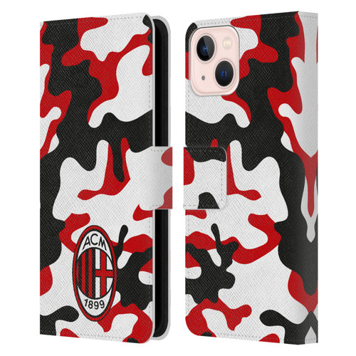 AC Milan Crest Patterns Camouflage Leather Book Wallet Case Cover For Apple iPhone 13